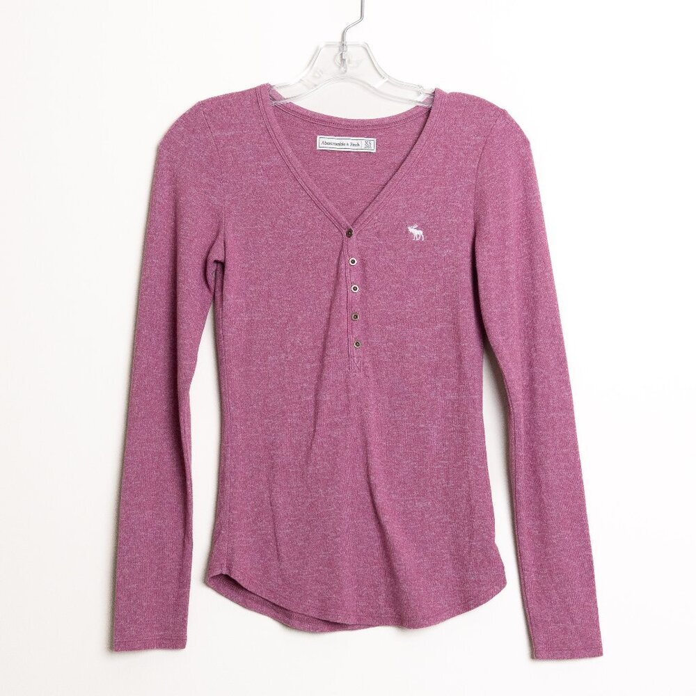 Abercrombie & Fitch Long Sleeve Henley Pink Y2K Embroidered Logo XS - Picture 2 of 11